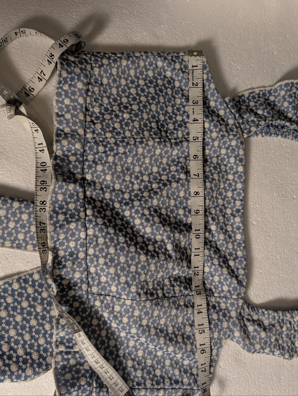 Kirious Blue White Floral Embroidered Tie Back Crop Top XL A-200 - Picture 7 of 11
